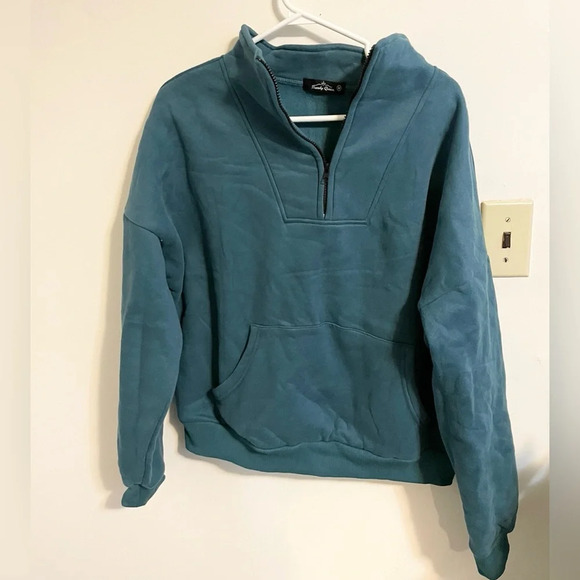 Sz M Trendy Queen Sweatshirts Half Zip Pullover Quarter Zip oversized bluegreen - Picture 3 of 5
